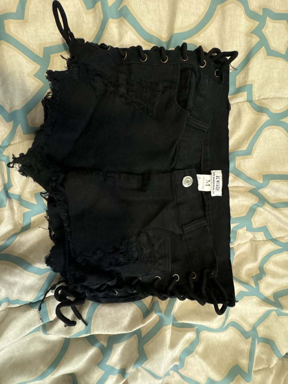 BEWICKED Black Distressed Lace-Up Denim Shorts Size M